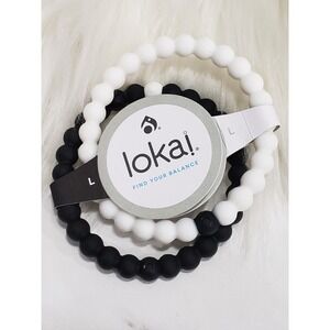 NEW Lokai Bracelet LARGE SET TWO black white Bracelet Everest & Dead Sea Water